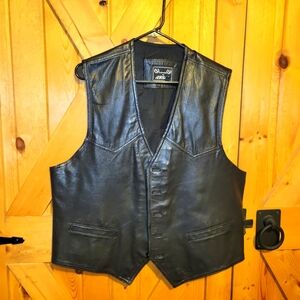 Arsco Mens Leather Vest Biker Vest Size Xl Black
